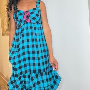 Blue with pink trim Gingham print dress